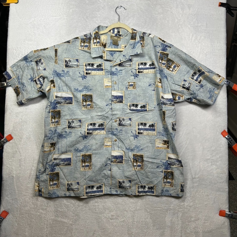 Natural Issue Hawaiian‎ Shirt Men's Blue Tropical Postcard Short Sleeve - 3XLT
